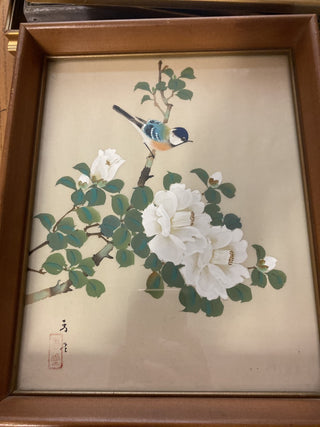 Mid century Japanese painting on silk or linen 8x10 RCD|62763