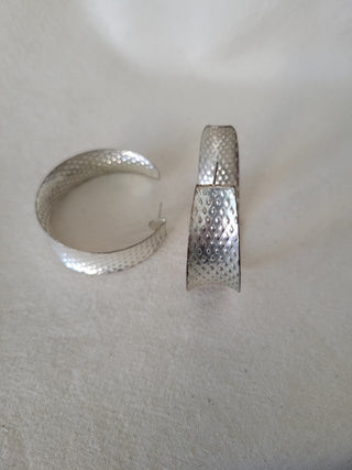 Hammered Silver Toned 2-1/4" Round Hoop Earrings RCD|101037