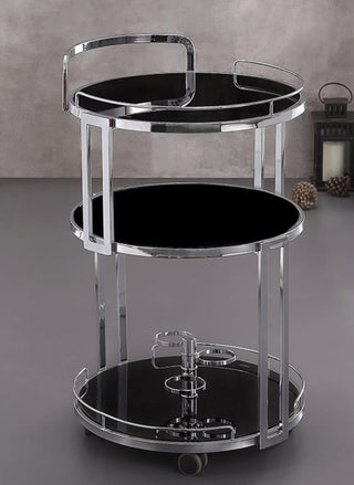 Mid-century modern  Rolling 3-Tier Round Bar Cart Chrome And Black With Wheel & Handle #47 VV MTS|112643
