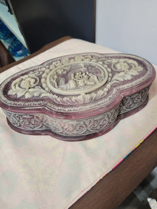 Vintage Purple Incolay Stone Hinged Jewelry Box RCD|54013