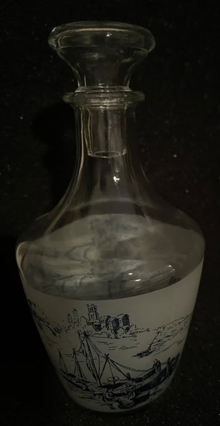 BLUE & WHITE APOTHECARY JAR WITH GLASS STOPPER 7" TALL MADE IN FRANCE (KJS) RCD|81702