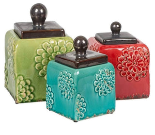 3 Piece Set of Ceramic, Multi Color Floral Cannisters RCD|72349
