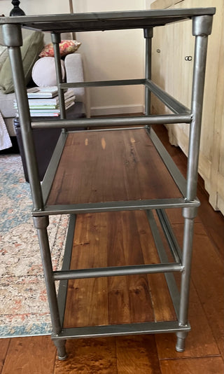 METAL & WOOD TABLE WITH 2 METAL BASKET DRAWERS 24.5H  x 13D x 29.5W (KJS) RCD|65622