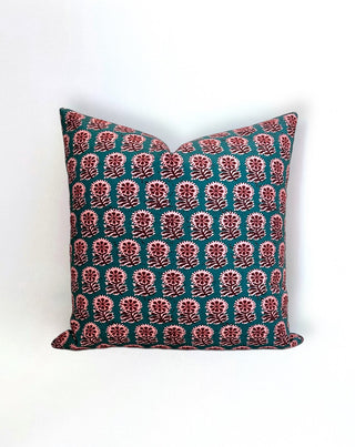 12x16 turquoise and pink floral stamped pillow|50931