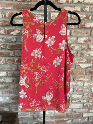 Vince Camuto Red Floral Tank Sz L 00920225 RCD|52677