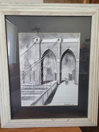 Framed Brooklyn Bridge Pencil Drawing RCD|111793