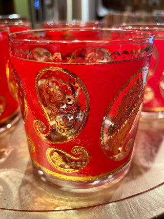 VNTG MCM Culver Red/Gold Paisley Glasses (set 5)~MTS|113746