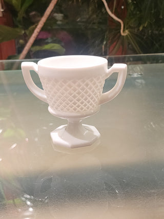 Milk Glass Diamond Sugar Bowl w/ handles RSV|71621