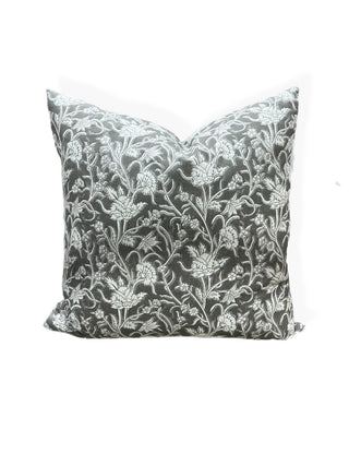 18” gray and white floral pillow|53068