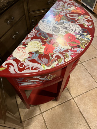 Red Skeleton Entry or Side Table w/Drawer & Bottom Shelf RSV|106310