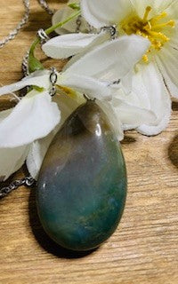 Moss Agate Drop Pendant 24 in Stainless Steel Necklace RCD|57760