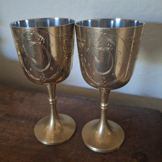 Pair of Vintage Brass & Silver Engraved Goblets|99748