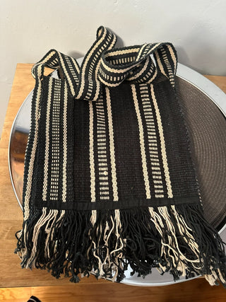Handbag Woven Black/White Boho MTS|86257