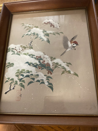 Mid century Japanese painting on silk or linen 8x10 RCD|62765