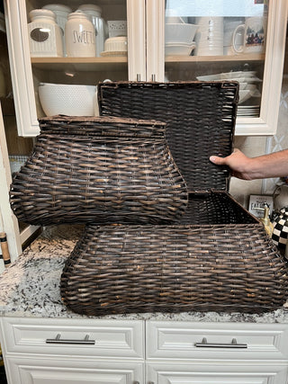 2 Piece Nesting Rattan Baskets with Tray Lids RCD|71281