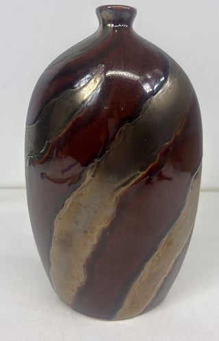 Vtg studio pottery vase with iridescent lusterware & abstract patterns|91179