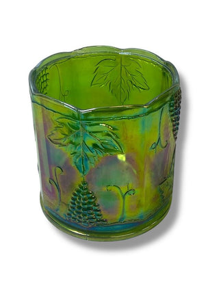 Vintage Harvest Grape Iridescent Lime Green Carnival Glass Canister Jar No Lid|102307