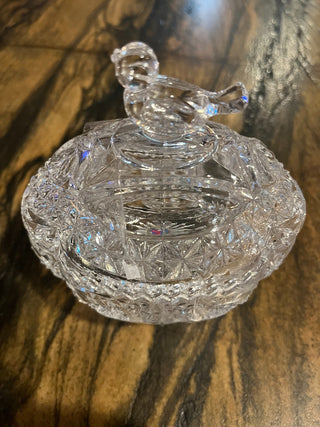 Crystal Trinket Glassware on Legs w/Lid/ Bird on Top RSV|112463