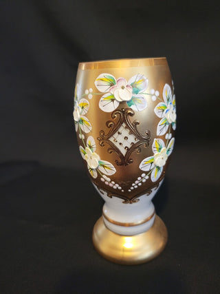 Set of 5 Vtg Bohemian White W/Gold Czech Glasses RCD|96279