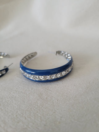 Statement Blue Enamel & Rhinestones Hoop Earrings RCD|101035