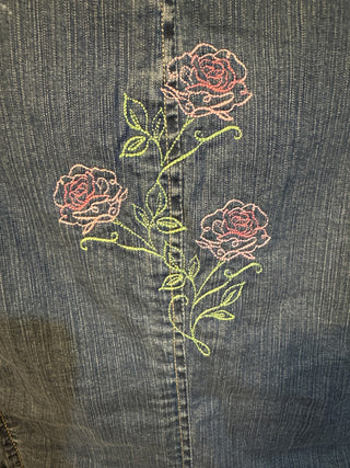 Embroidered denim jacket  Pink floral Size Med  #SM RCD|67510