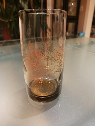 Vtg Tumbler Amber Tawny Trees