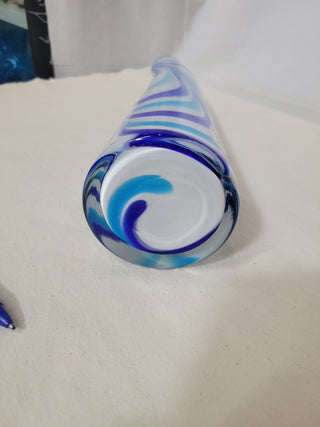 Blown Glass Blue & White 16" Curved Art Glass Vase RCD|82537