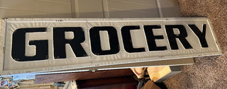 Large Metal Sign - "Grocery" white/black letters, embossed 56" x 12" RCD