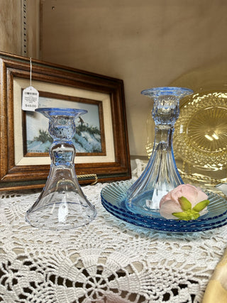 Blue Art Deco Glass Candlestick MTS|103114