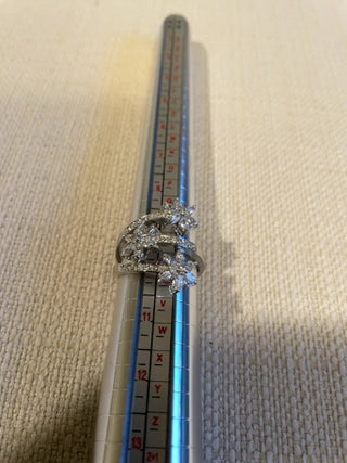 Floral crystal ring size 9 1/2 Silvertone