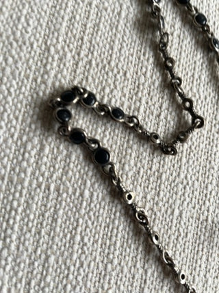Vintage black and Silvertone  chain necklace 14”