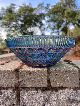 JP vintage Indiana Glass Windsor Blue Carnival Glass Bowl