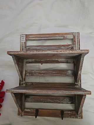 Rustic Two Layer Shelf w/Hooks