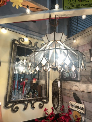 Vintage Black and White Glass with Brass Frame Hanging lamp