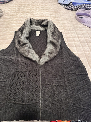 VTG Chico's Faux Fur Collar Sweater Vest Size 3 MTS