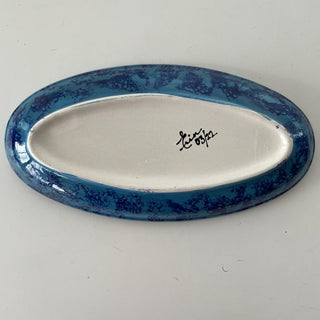 Handmade blue ceramic oval dish, Choose Love RSV