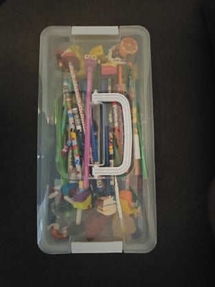 Container of 1990s Pencils w/ Toppers