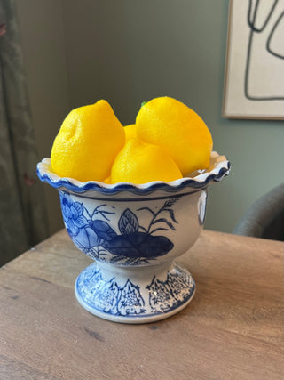 Ceramic blue and white scalloped planter RSV|61938