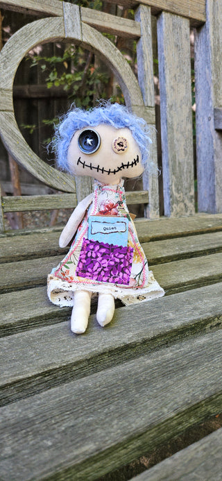 Journal Junction Jenny No. 005-Violet Handmade Art Dolll w/Mini Journal OOAK Cloth Doll