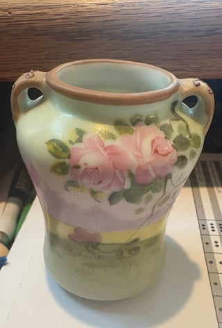 Hand Painted Nippon Japan Rose/scenery vase, 3" RCD|115844