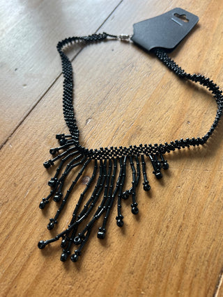 80s Black Beaded Bib Choker MTS|103150