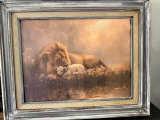 Vintage frame lion and lamp canvas 12x16 inside 15x19 outside RCD