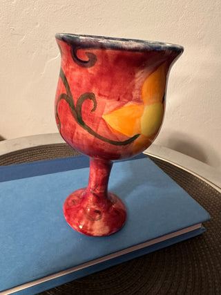 Pottery Chalice Red Flower 6.5" MTS|128355