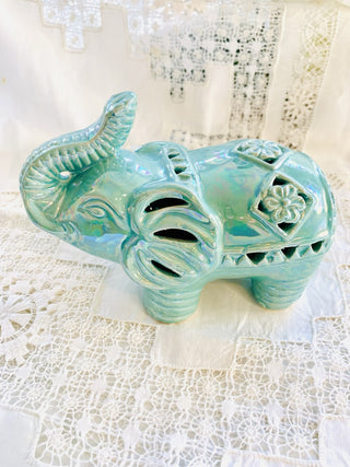 Turquoise Iridescent Ceramic Elephant