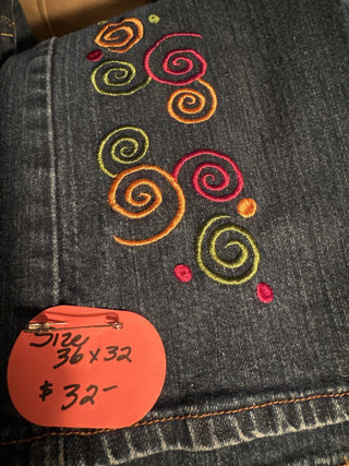 Embroidered jeans, Size 36X32, #SM RCD