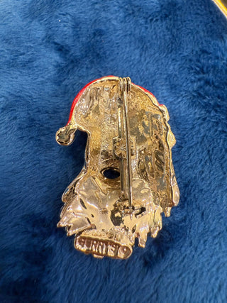 Santa Clause Face Red Hat Snow in Beard Fun Vintage Enamel Brooch Pin|139031