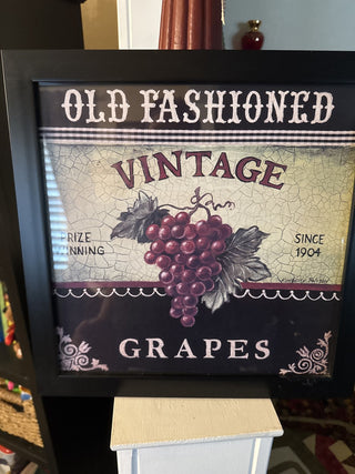 Vintage Black Frame Art by Kimberly Poloson Purple Grapes -RCD
