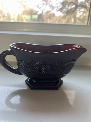 Vintage Avon 1876 Ruby Red Cape Cod Collection Footed Gravy Sauce Boat-RSV