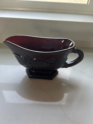 Vintage Avon 1876 Ruby Red Cape Cod Collection Footed Gravy Sauce Boat-RSV