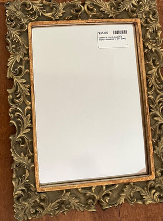 VINTAGE GOLD CARVED WOOD MIRROR WITH HANGING CHAIN 11 X 14 (KJS) RCD|72339